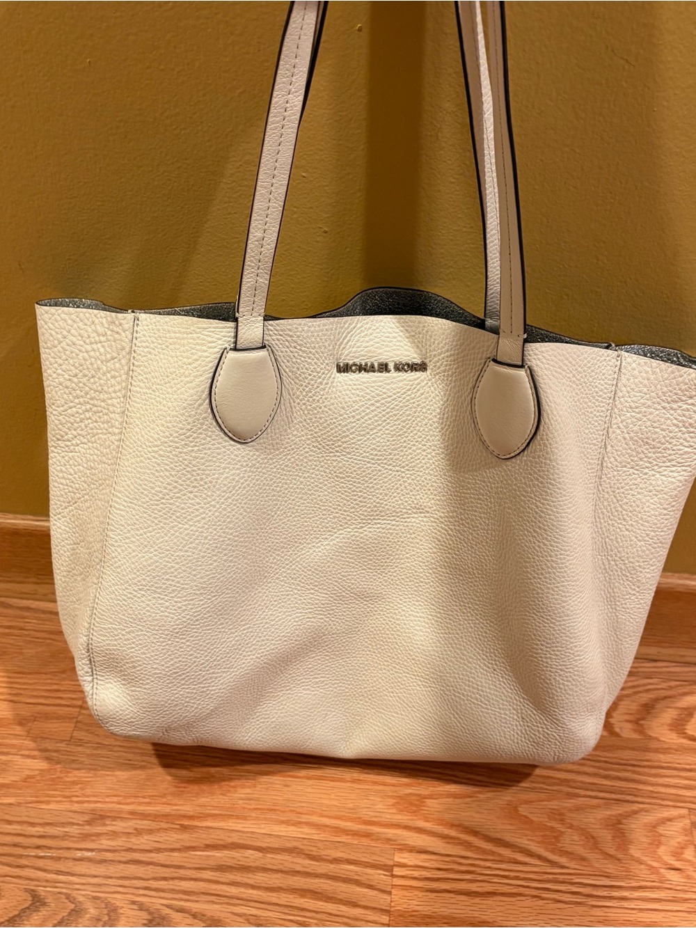 Michael Kors Cream Pebbled Leather Tote with Dual Straps
